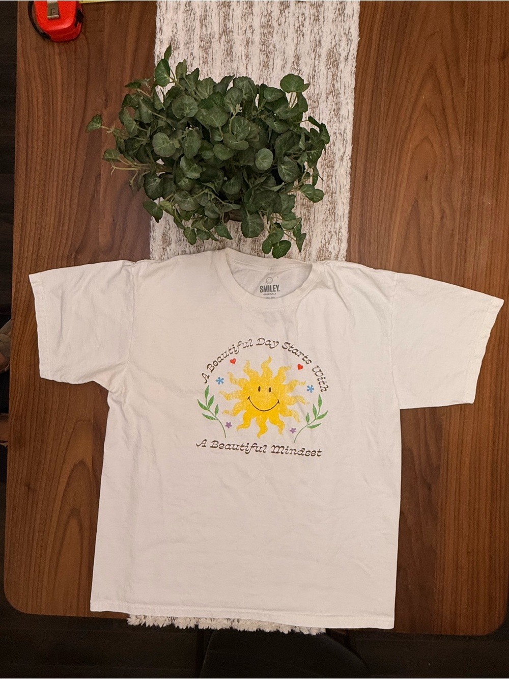 Smiley White Kids Short-Sleeve Tee with Yellow Sun Graphic